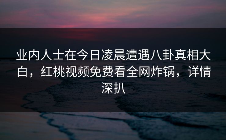 业内人士在今日凌晨遭遇八卦真相大白，红桃视频免费看全网炸锅，详情深扒